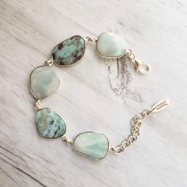 Silver Larimar Stone Bracelet, pale blue gemstone, mottled stone bracelet, light blue stone bracelet larimar bracelet sky baby blue bracelet - Constant Baubling