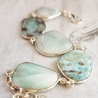 Silver Larimar Stone Bracelet, pale blue gemstone, mottled stone bracelet, light blue stone bracelet larimar bracelet sky baby blue bracelet - Constant Baubling