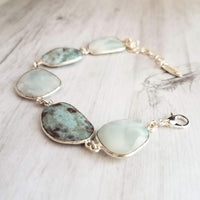 Silver Larimar Stone Bracelet, pale blue gemstone, mottled stone bracelet, light blue stone bracelet larimar bracelet sky baby blue bracelet - Constant Baubling