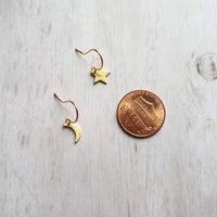 Moon & Star Earrings, gold crescent earring, gold moon earring, gold star earring, night sky earring, small gold earring, celestial earring - Constant Baubling