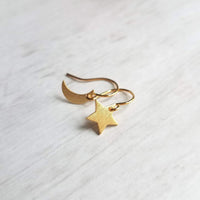 Moon & Star Earrings, gold crescent earring, gold moon earring, gold star earring, night sky earring, small gold earring, celestial earring - Constant Baubling