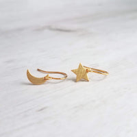 Moon & Star Earrings, gold crescent earring, gold moon earring, gold star earring, night sky earring, small gold earring, celestial earring - Constant Baubling