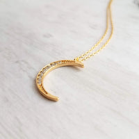 CZ Moon Necklace - thin celestial crescent moon pendant on fine delicate 14K gold plate chain, tiny cubic zirconia stone charms - Constant Baubling