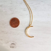 CZ Moon Necklace - thin celestial crescent moon pendant on fine delicate 14K gold plate chain, tiny cubic zirconia stone charms - Constant Baubling