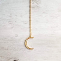 CZ Moon Necklace - thin celestial crescent moon pendant on fine delicate 14K gold plate chain, tiny cubic zirconia stone charms - Constant Baubling