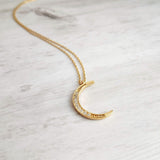 CZ Moon Necklace - thin celestial crescent moon pendant on fine delicate 14K gold plate chain, tiny cubic zirconia stone charms - Constant Baubling