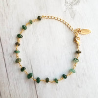 Green Aventurine Bracelet- small semi precious stones w/ adjustable gold chain, light - dark emerald color quartz gemstone rock, Aries & Leo - Constant Baubling
