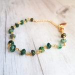 Green Aventurine Bracelet- small semi precious stones w/ adjustable gold chain, light - dark emerald color quartz gemstone rock, Aries & Leo - Constant Baubling