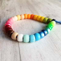 Big Bead Tie On Bracelet, rainbow bracelet, rainbow beads, big bead bracelet, cord bracelet, knotted cord, preppy bracelet multicolor roller - Constant Baubling