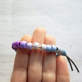 Purple Bead Bracelet, purple grey bracelet, gray bead bracelet, ombre bracelet, big pony bead bracelet, crow bead bracelet tie on adjustable - Constant Baubling