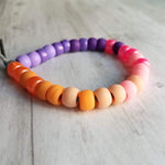 Beach Bracelet, sunset bracelet, ombre bead bracelet, large roller bead, crow bead bracelet, faux glass beads chunky bead purple pink orange - Constant Baubling