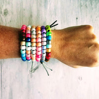Pastel Rainbow Bracelet, pastel bead bracelet, tie on bracelet, cord bracelet, large crow beads, faux glass bead bracelet, chunky mix colors - Constant Baubling