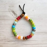 Multicolor Bead Bracelet, designer style bracelet, tie cord bracelet, large roller bead bracelet, faux glass crow beads, big chunky mix VSCO - Constant Baubling