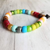 Multicolor Bead Bracelet, designer style bracelet, tie cord bracelet, large roller bead bracelet, faux glass crow beads, big chunky mix VSCO - Constant Baubling
