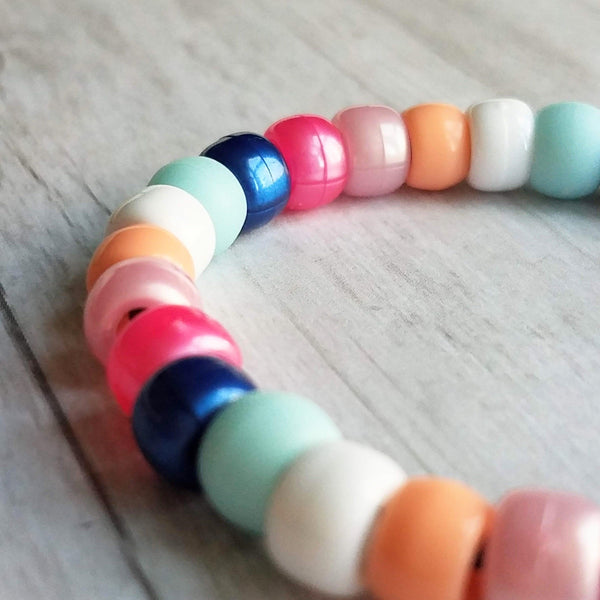 Preppy Bracelet, Designer Inspired, Large Bead Bracelet, Big Bead Bracelet Pony Roller Bracelet Crow Beads Faux Glass Chunky Pink Blue Peach 8. Silver