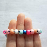 Preppy Bracelet, designer inspired, large bead bracelet, big bead bracelet pony roller bracelet crow beads faux glass chunky pink blue peach - Constant Baubling