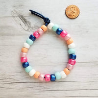 Preppy Bracelet, designer inspired, large bead bracelet, big bead bracelet pony roller bracelet crow beads faux glass chunky pink blue peach - Constant Baubling