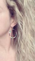 Beaded Silver Hoop Earrings, thin circle earring, beaded hoop, seed bead earring, beaded earring, mint, mustard, turquoise, plum brown, tiny - Constant Baubling