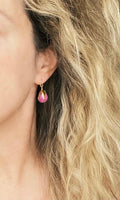Pom Ball Earrings - fuchsia needle felt wool orb nestled in gold leaf cone top - 14K gold fill or plated hooks - other fall colors available - Constant Baubling
