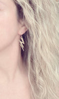 Lightning Bolt Earring - silver or gold SHAZAM charm, high voltage storm weather dangle on simple ear hooks, long jagged zig zag shape - Constant Baubling