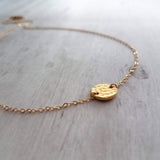 Gold Disk Necklace, hammered pendant, gold disc necklace, gold circle necklace, gold round pendant, small gold circle necklace, simple gold - Constant Baubling