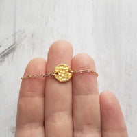Gold Disk Necklace, hammered pendant, gold disc necklace, gold circle necklace, gold round pendant, small gold circle necklace, simple gold - Constant Baubling