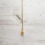 Gold Pine Cone Necklace, small pine cone pendant, gold pinecone, pine cone jewelry, matte gold necklace, dainty gold necklace, little fall - Constant Baubling