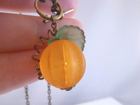 Harvest Pumpkin Necklace, twisted vine, antique bronze necklace, autumn necklace, orange pumpkin pendant, Halloween jewelry, fall necklace - Constant Baubling