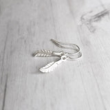 Silver Feather Earrings - .925 sterling silver hooks with tiny little charm - minimalist simple feather dangles - birthday/anniversay gift - Constant Baubling