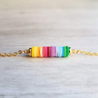 Rainbow Necklace, colorful necklace, multicolor necklace, gold rainbow necklace, cheerful necklace, pride necklace, rainbow disk necklace - Constant Baubling