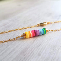 Rainbow Necklace, colorful necklace, multicolor necklace, gold rainbow necklace, cheerful necklace, pride necklace, rainbow disk necklace - Constant Baubling