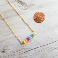 Rainbow Necklace, colorful necklace, multicolor necklace, gold rainbow necklace, cheerful necklace, pride necklace, rainbow disk necklace - Constant Baubling