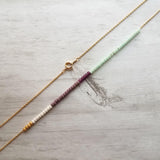 Color Block Necklace - beaded chain, 14K gold plated chain, mint green purple white, color section necklace, glass bead necklace, seed beads - Constant Baubling