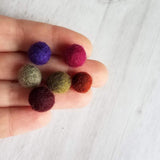 Pom Ball Earrings - fuchsia needle felt wool orb nestled in gold leaf cone top - 14K gold fill or plated hooks - other fall colors available - Constant Baubling