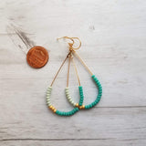 Beaded Gold Teardrop Earrings, large gold tear drop earring, beaded teardrop seed bead earring delicate blue green mint matte gold turquoise - Constant Baubling