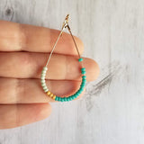 Beaded Gold Teardrop Earrings, large gold tear drop earring, beaded teardrop seed bead earring delicate blue green mint matte gold turquoise - Constant Baubling