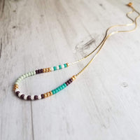 Seed Bead Necklace, color block necklace, beaded chain, thin gold chain, aqua mint purple turquoise, colorful delicate necklace, tiny bead - Constant Baubling