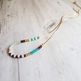 Seed Bead Necklace, color block necklace, beaded chain, thin gold chain, aqua mint purple turquoise, colorful delicate necklace, tiny bead - Constant Baubling