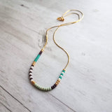 Seed Bead Necklace, color block necklace, beaded chain, thin gold chain, aqua mint purple turquoise, colorful delicate necklace, tiny bead - Constant Baubling