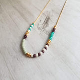Seed Bead Necklace, color block necklace, beaded chain, thin gold chain, aqua mint purple turquoise, colorful delicate necklace, tiny bead - Constant Baubling