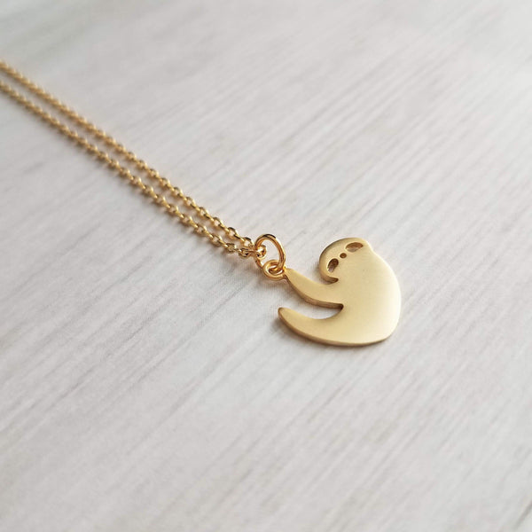 Little Sloth Necklace, gold sloth necklace, little sloth necklace, sloth pendant, hanging sloth necklace, small sloth necklace, delicate - Constant Baubling