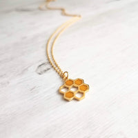 Honeycomb Necklace, small gold pendant, honeycomb pendant, bumblebee necklace, honey bee necklace, honeybee jewelry hive necklace gold chain - Constant Baubling