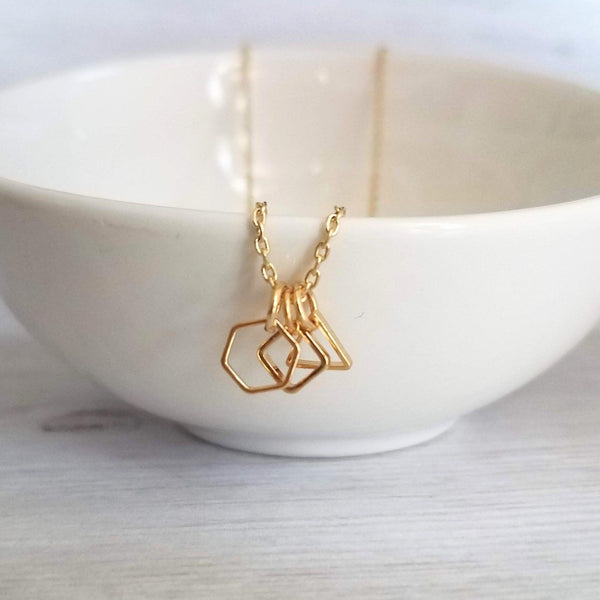 Geometry Necklace tiny gold square, triangle hexagon shape charms on thin delicate chain 14K gold fill available math necklace, gift