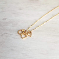 Geometry Necklace - tiny gold square, triangle & hexagon shape charms on thin delicate chain - 14K gold fill available - math necklace, gift - Constant Baubling