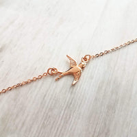 Rose Gold Bird Necklace, small bird necklace, chain with bird, sparrow pendant, flying bird necklace, rose gold chain, open wing bird, free - Constant Baubling