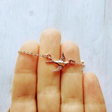 Rose Gold Bird Necklace, small bird necklace, chain with bird, sparrow pendant, flying bird necklace, rose gold chain, open wing bird, free - Constant Baubling