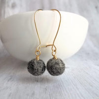 Grey Wool Ball Earrings, needle felt earrings, wooly earring, grey wool earring, tweed earring, latching hook, winter earrings, felted wool - Constant Baubling