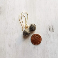 Grey Wool Ball Earrings, needle felt earrings, wooly earring, grey wool earring, tweed earring, latching hook, winter earrings, felted wool - Constant Baubling