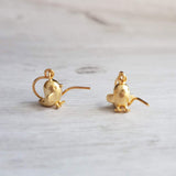 Chick Earrings, gold bird earrings, chubby bird earrings, small gold birds, bird dangle earring, chickadee earring, little baby bird earring - Constant Baubling