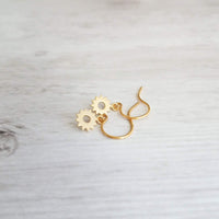 Small Sun Earrings, little gold sun earrings, tiny gold sun earrings, gold gear earrings, sunshine earring, happy cheerful jewelry gift - Constant Baubling